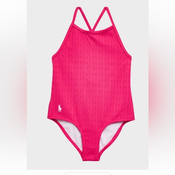 Polo Ralph Lauren Girl's Stretch Jacquard‎ One-Piece Swimsuit Size 4 4T hot pink - Picture 1 of 5